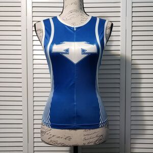 Descente Canadian Zip Front Activewear‎ Top Women's Small Blue/White Sleeveless